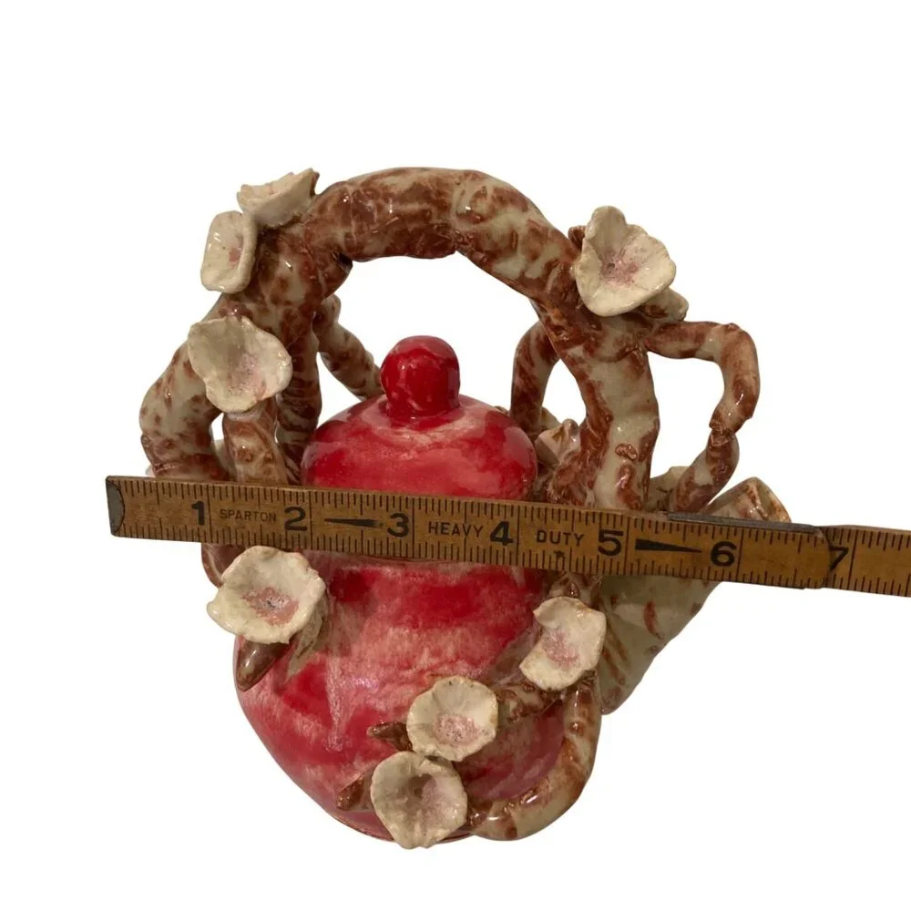 Signed Art Pottery Plum Or Cherry Blossom Arching Branch Teapot